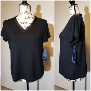 NEW Anne Klein Black V Neck Top size L